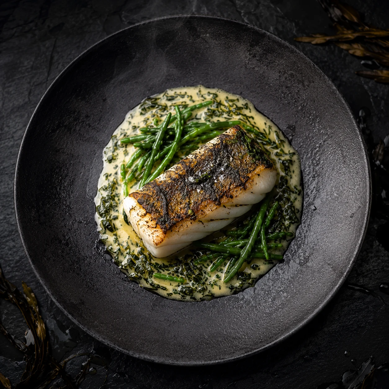 Turbot sauvage, beurre blanc à l'algue